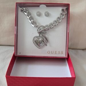 GUESS Silver Chain Necklace with Heart Pendant